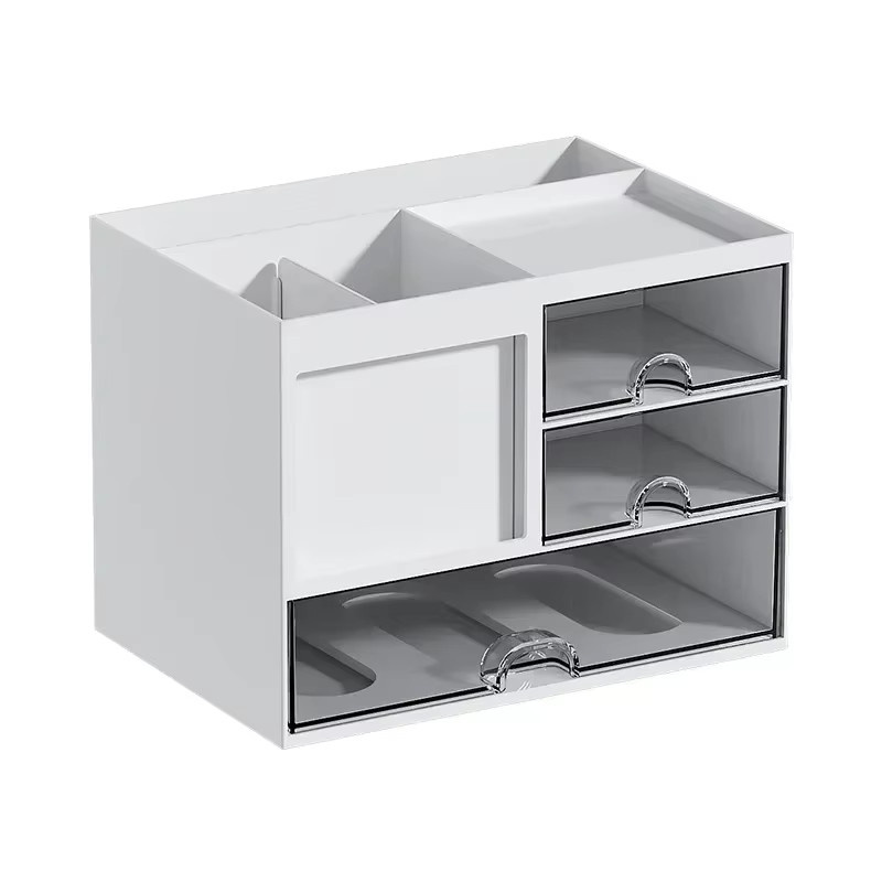 Ganizer Desktop-Organizer aus Kunststoff mit mehreren Fächern, transparent und weiß - Bild 3