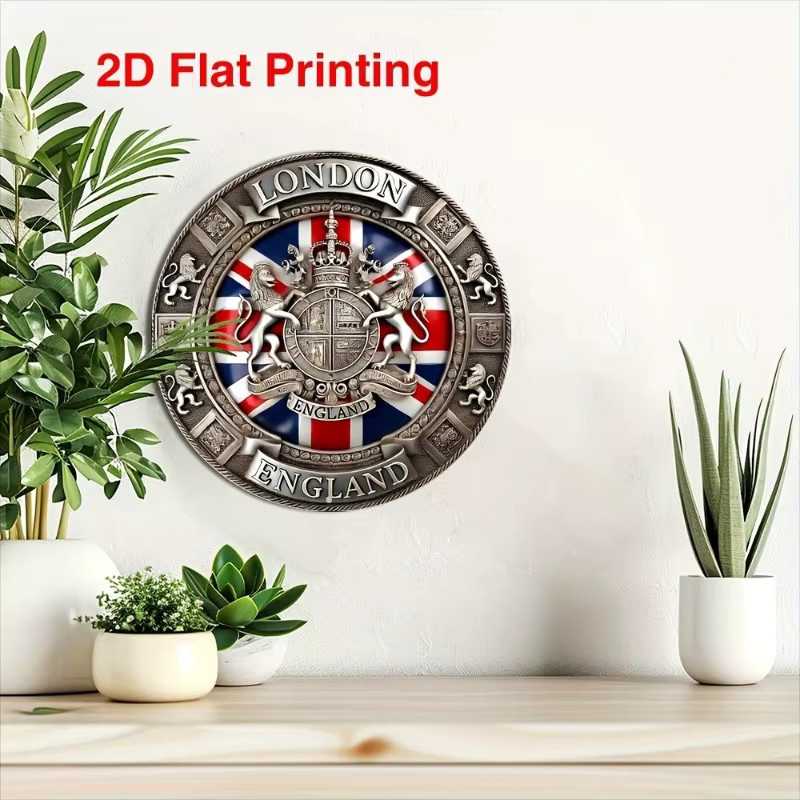 Rundes Aluminium-Wandschild von Potdemiel im Vintage-Stil mit Union Jack-Design in Rot und Blau - Bild 3