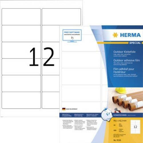 Herma Folien-Etiketten Special Weiß Matt für Laserdrucker, B: 99,1 mm, H: 42,3 mm, 480 Stück - Bild 1