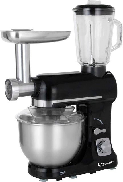 Topmatic Multifunktions-Mixer in Schwarz mit 1800W Leistung, Teigmaschine und Fleischwolf inklusive Wurstfüller aus Edelstahl und Glas - Bild 1