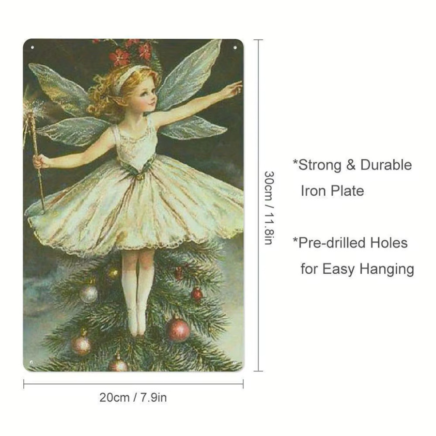 HELLOYOUNG Vintage-Fee Metallblechschild für die Wand, Engel-Motiv in Mehrfarbig, Rustikale Dekoration für Weihnachten, B/H: 20,3 x 30,5 cm - Bild 3