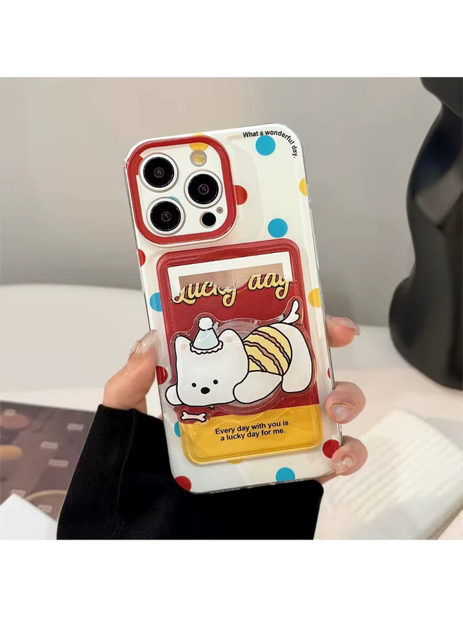 MUQGEW Handyhülle mit Umhängeband und Kartenhalter im Cartoon-Welpen-Design für iPhone, Farbe: Multicolour - Bild 5