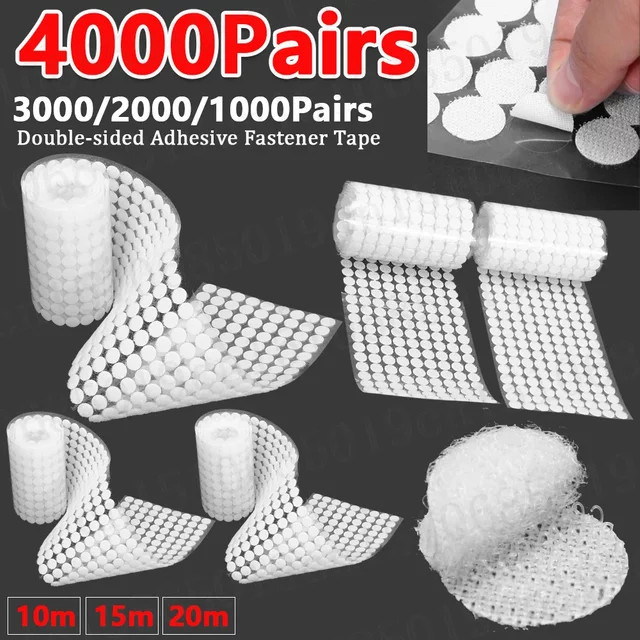 Selbstklebende Nylon-Aufkleber mit Haken und Schlaufen in Weiß, runde Befestigungspunkte Durchmesser: 20 mm - Bild 1