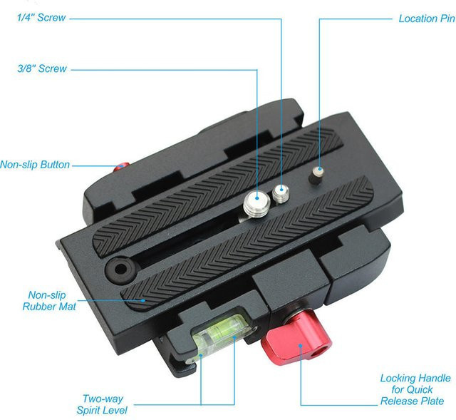 Schnellspannklemme Adapter und Schnellspannplatte P200 in Schwarz kompatibel für Manfrotto 501 500AH 701HDV 503HDV Q5 - Bild 1