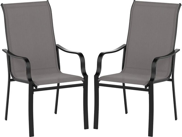 Costway 2er Set Gartenstühle mit hoher Rückenlehne und Armlehnen in Grau, B/T/H: 56 x 73 x 101 cm - Bild 1