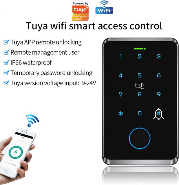 TF109 Wasserdichter Fingerabdruck-Zugangscontroller mit Bluetooth, WLAN und RFID-Tastatur, Tuya App kompatibel, Schwarz - Bild 1