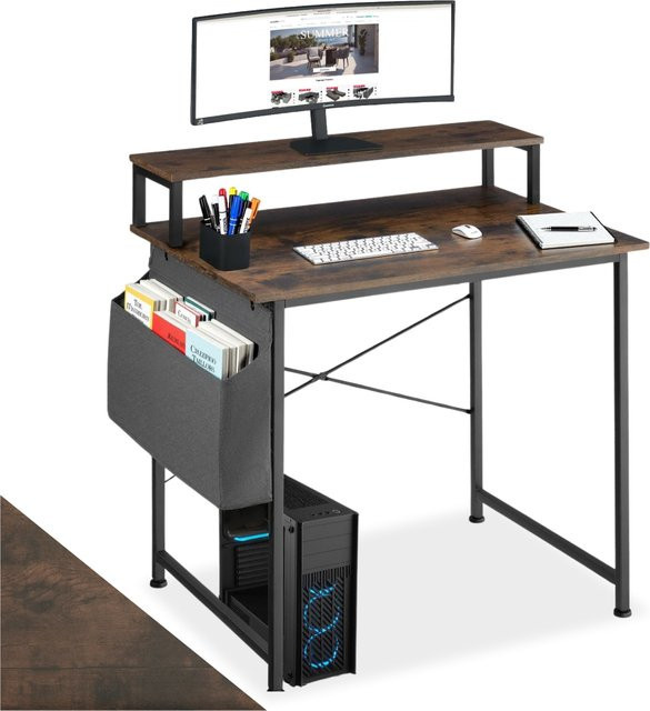tectake Schreibtisch im Industrial Style aus Holz und Metall, Dunkelbraun, B/T/H: 80 x 55 x 90 cm - Bild 1