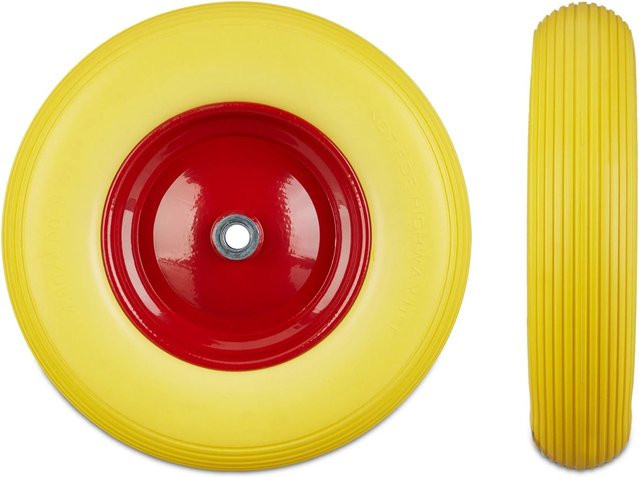 Relaxdays Schubkarrenrad aus Gelbem Vollgummi mit Kugellager, Durchmesser: 39 cm, Breite: 9 cm - Bild 1