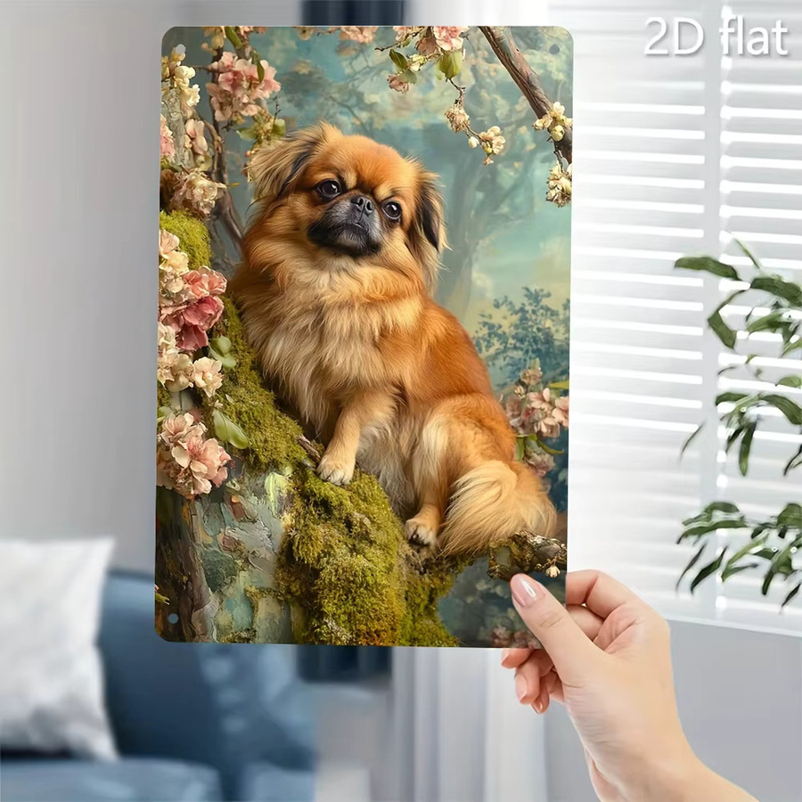 Vintage Metallschild CIFBUY mit Pekingese-Motiv und Blumenmuster, B: 20 cm, H: 30 cm, Mehrfarbig - Bild 3