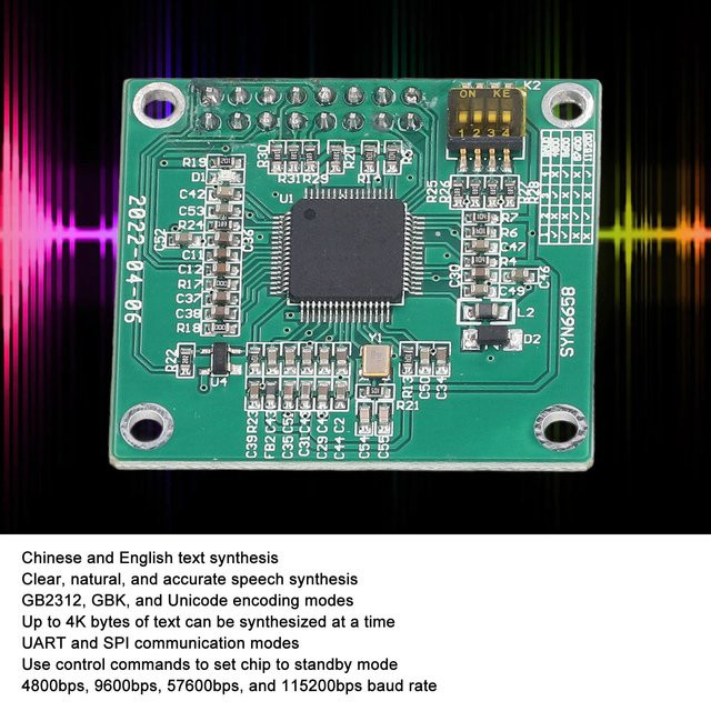 Qiilu TTS Sprachsynthesemodul SYN6988 für Chinesisch und Englisch mit Text-to-Speech Erkennung in Grün - Bild 1