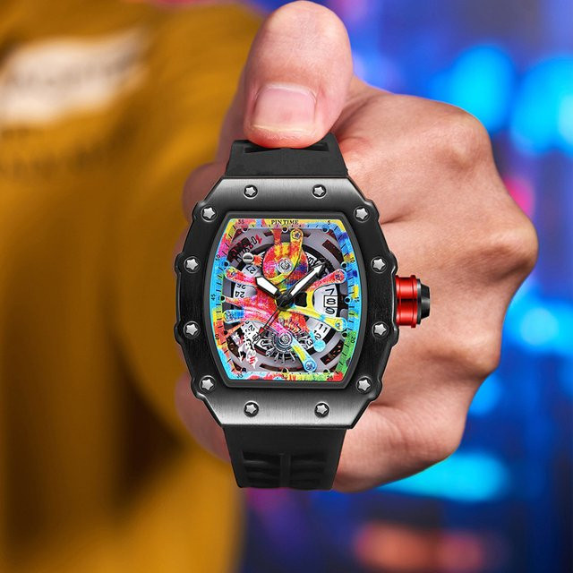 ZBJP Armbanduhr Tonneau, Quarz, Silikon, Schwarz, Herren - Bild 1