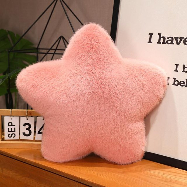 Yiran Health & Beauty Plüschkissen im nordischen Stil mit Stern und Mond, Farbe: Pink, Durchmesser: 20 cm - Bild 1