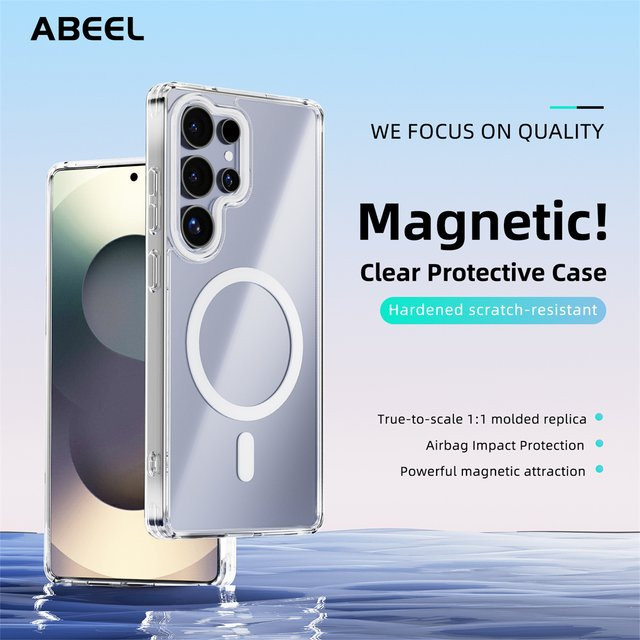 MagSafe Magnetische Handyhülle für Samsung Galaxy S25 Ultra, S25 Plus, S25 Edge, A07 und A17, stoßfestes Hard Cover, transparent - Bild 1
