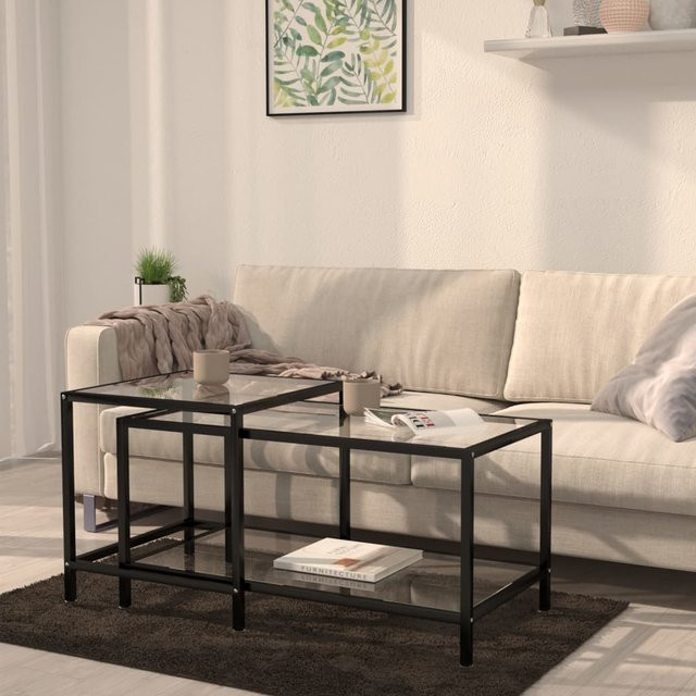 vidaXL Beistelltisch Set aus 2 Stück im Industrie-Stil aus Hartglas und Stahl, Transparent, B/T/H: 45 x 45 x 45 cm - Bild 2
