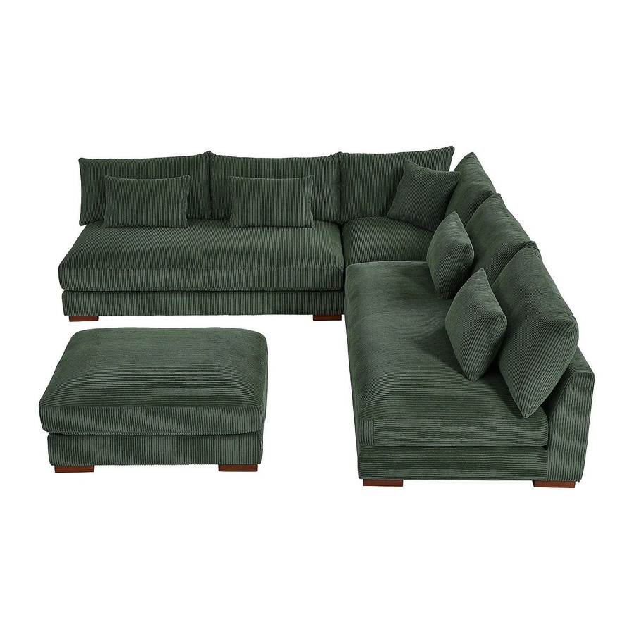Vente-unique Sofa Sperone in Grün, L-Form mit Cord- und Samtbezug, B/T/H: 275 x 102 x 85 cm - Bild 2