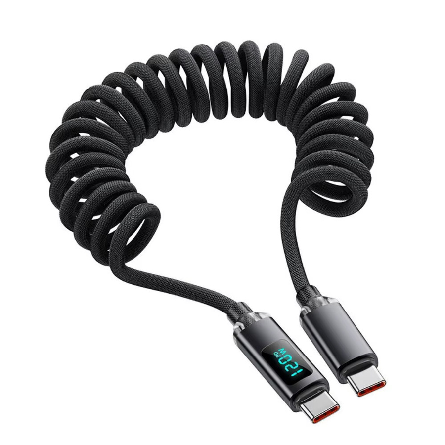 Einziehbares USB-C auf Typ-C Schnellladekabel mit Digitalanzeige und 120 W Leistung in Schwarz oder Rot - Bild 7