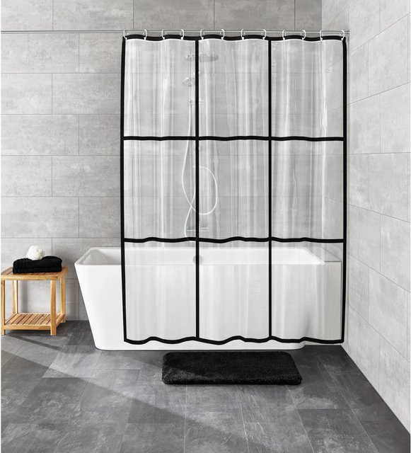 Kleine Wolke Duschvorhang Brooklyn Transparent-Schwarz aus PEVA, wasserdicht, B: 180 cm, H: 200 cm - Bild 1