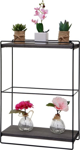 MCW Wandregal K77 im Industrial Design aus Massivholz und Metall, Dunkelgrau, B: 50 cm, T: 35 cm, H: 17 cm - Bild 1