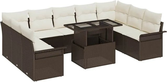 vidaXL Garten-Sofa-Set aus Poly Rattan in Braun mit 10 Teilen und Polsterkissen - Bild 1