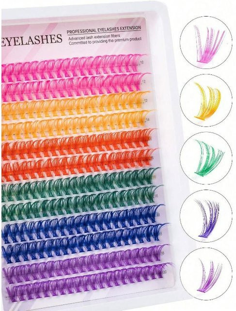 Einzelwimpernbüschel D-Rolle 14mm, Regenbogenfarbe, 6 Farben - Bild 1