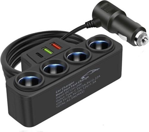 Meiteai-Car&Motor 120W Autoladegerät Adapter mit 7 Anschlüssen inklusive QC3.0 und PD Schnellladefunktion für 12V/24V Zigarettenanzünder, Farbe: Schwarz - Bild 1