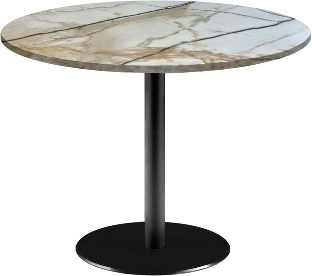 RestooTab Tisch Rome XL rund in Wollweiß und Grau mit Dekosteinen, Durchmesser: 120 cm, Höhe: 75 cm - Bild 1