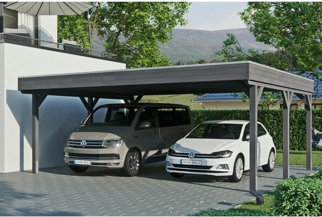 Skan Holz Carport Grunewald aus Fichten-Leimholz mit EPDM-Dach in Grau, B: 622 cm, T: 554 cm, H: 255 cm - Bild 1
