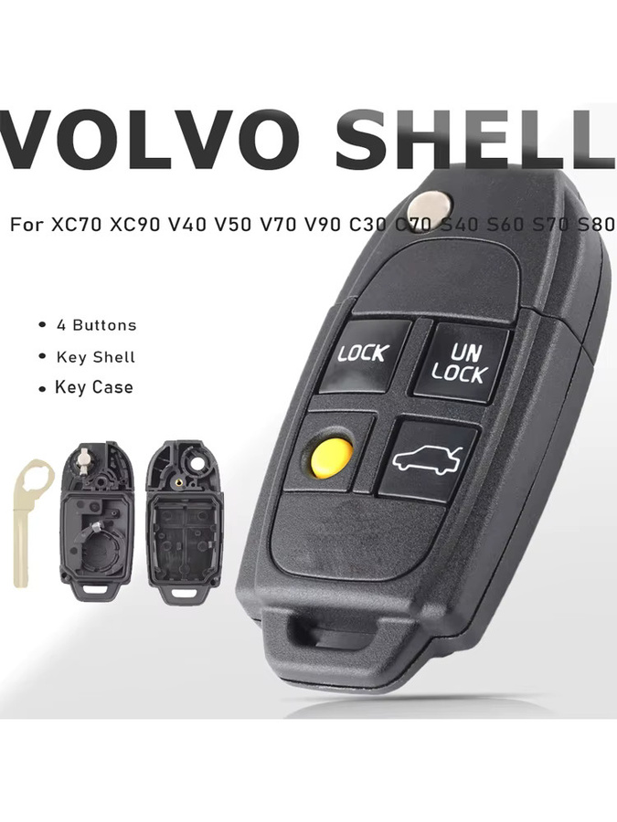 KEYECU 4 Tasten Flip Remote Key Shell Fob für Volvo XC70 XC90 V40 V50 V70 V90 C30 C70 S40 S60 S70 S80, Schwarz - Bild 6