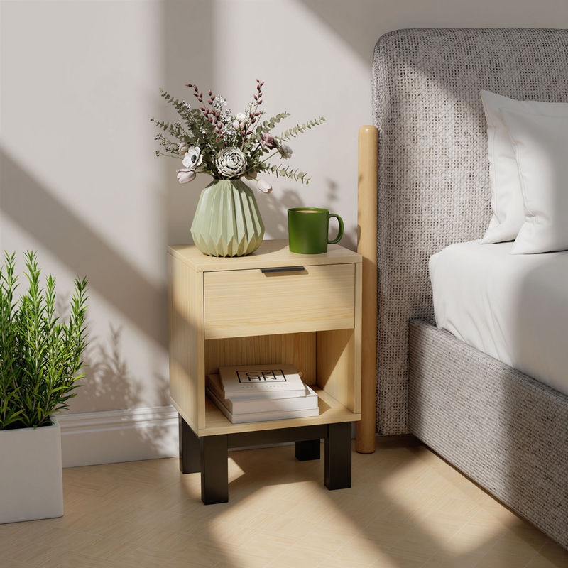 HOMCOM Nachttisch Eiche mit Schublade und offenem Fach für Schlafzimmer und Wohnzimmer, B/T/H: 35 x 26 x 50 cm - Bild 2