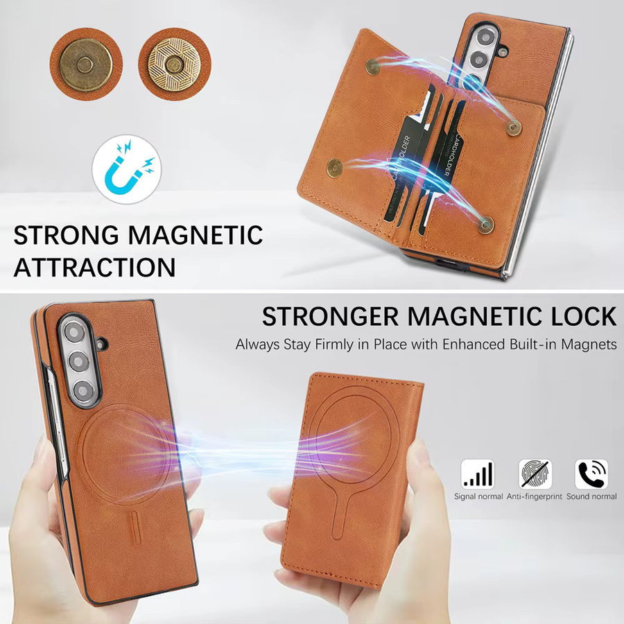2-in-1 Ledertasche für Samsung Galaxy Z Fold 7 6 5 4 3 mit magnetischem Kartenhalter und Ständer in Braun - Bild 3