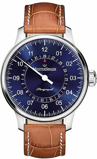 Meistersinger Einzeigeruhr, Automatik, Edelstahl, Blau, Leder, Herren - Bild 1