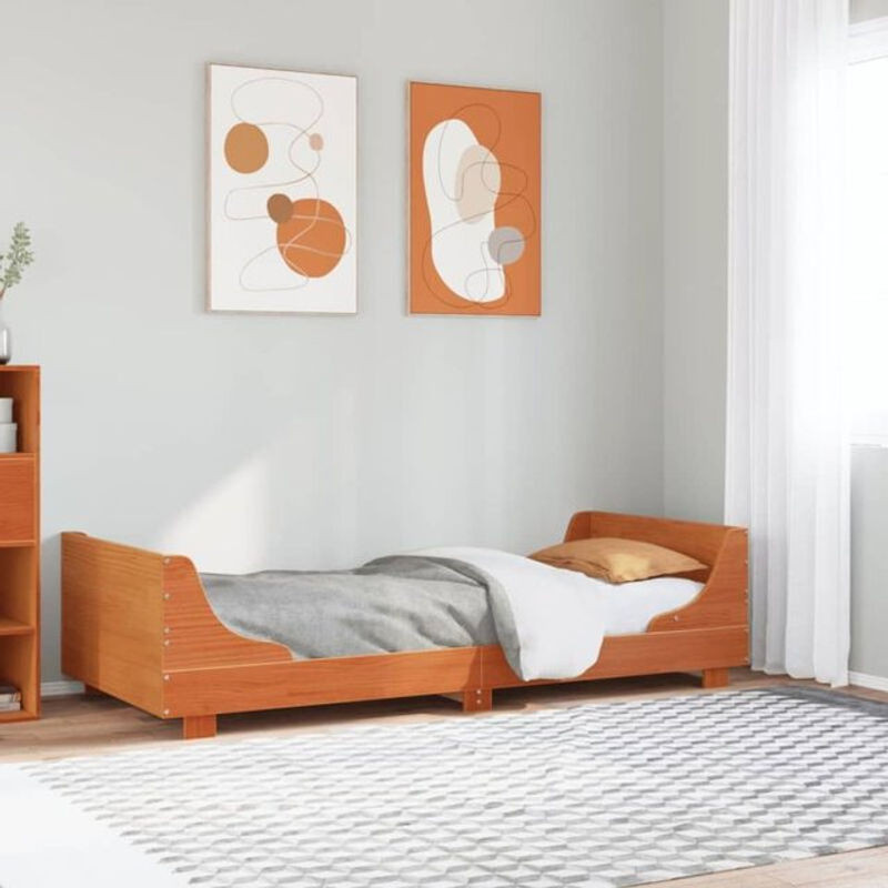 Massivholzbett Vidaxl aus Kiefernholz in Braun im Landhaus- und Modern-Stil, B/T/H: 90 x 190 cm - Bild 1