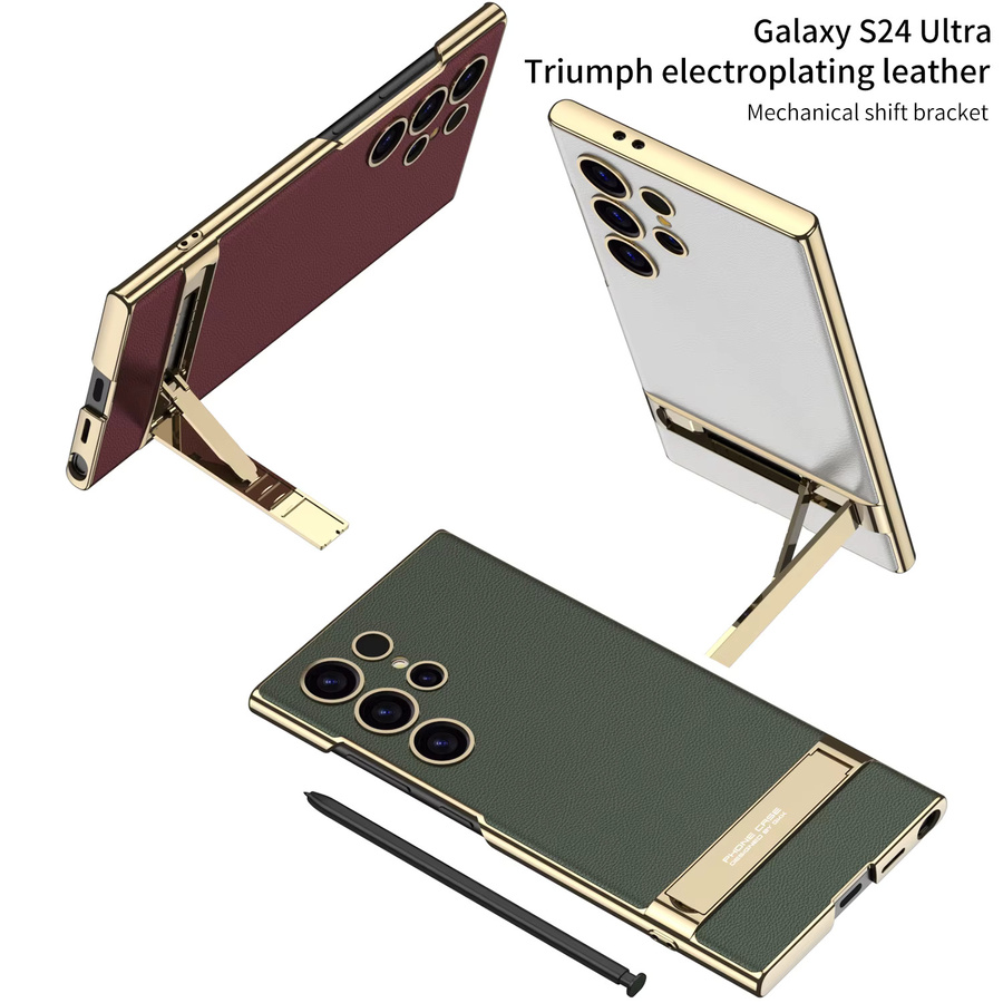 Luxuriöse Stoßfeste Leder-Hülle mit Goldrand für Samsung Galaxy S26 S25 S24 Ultra 5G in Schwarz, Grün oder Gold - Bild 4