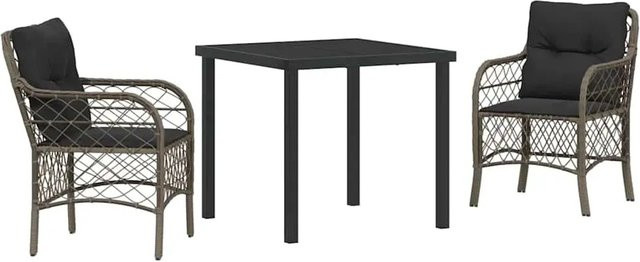 vidaXL Garten Essgruppe 3-teilig aus Poly Rattan und Glas in Grau mit Kissen - Bild 1