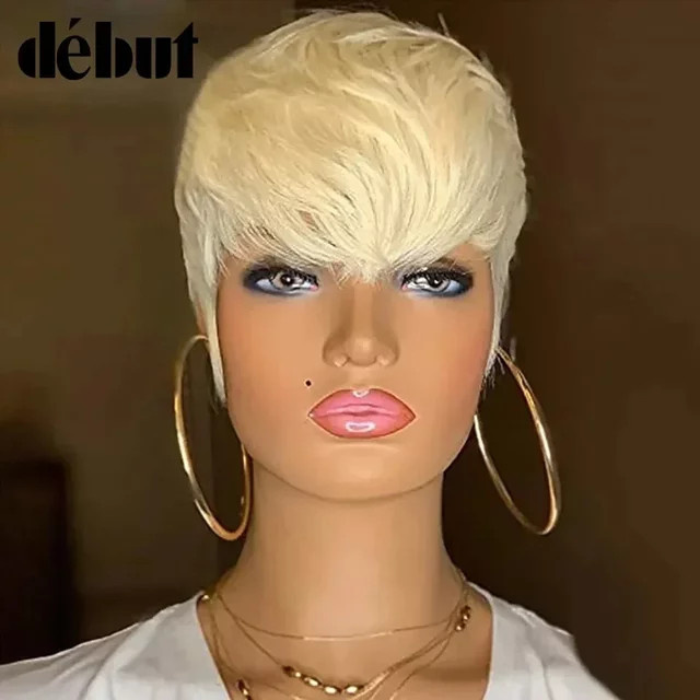 Lolely Dream Peruanische Echthaarperücke, Honigblonde 613, Bob-Pixie-Schnitt mit Pony - Bild 1