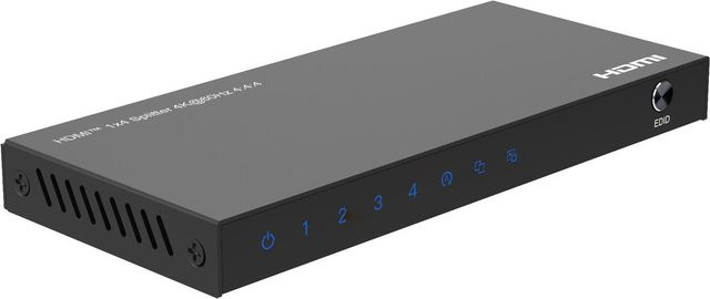 Microconnect HDMI Splitter MC-HDMISPLITTER0104-4K in Schwarz mit 4K UHD Auflösung und Stahlgehäuse, B/T/H: 13,63 x 6,15 x 1,45 cm - Bild 1