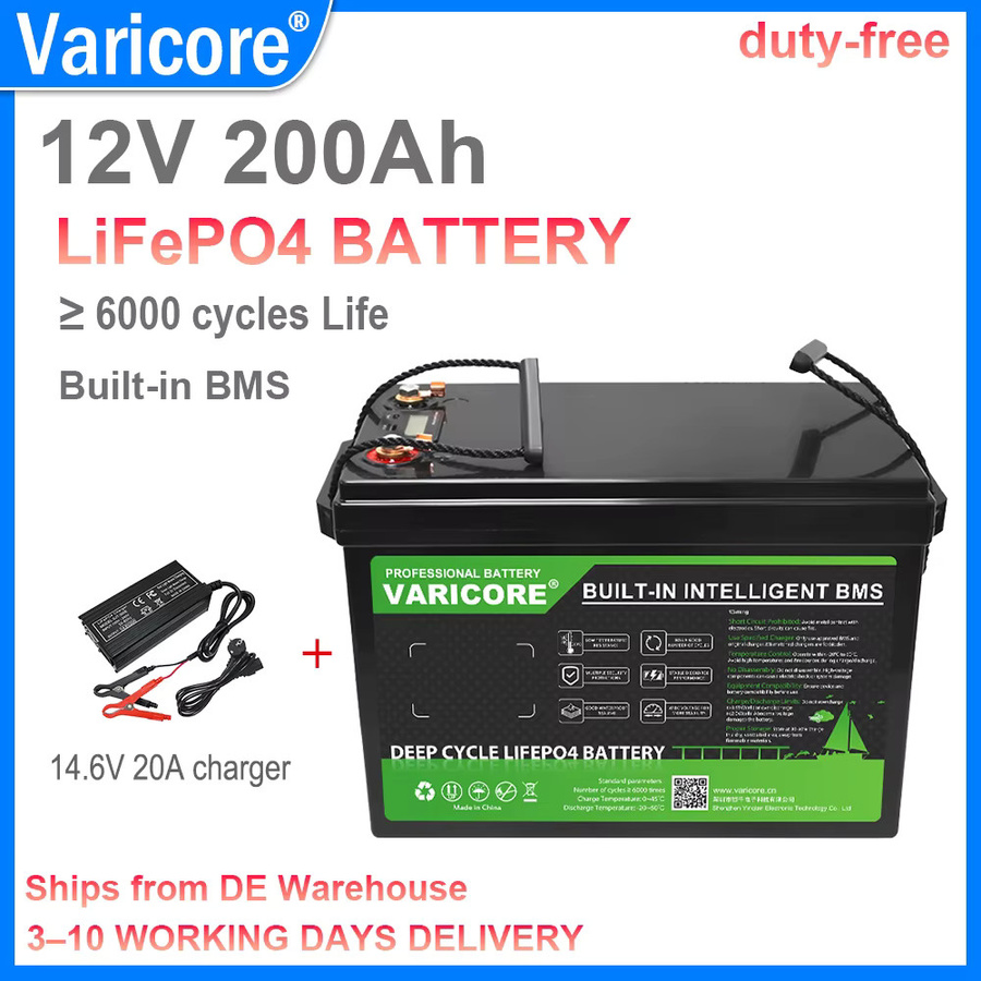 Varicore LiFePO4 Batterie 12,8V 200Ah mit Smart BMS, LCD-Display und USB-C Ausgang, Schwarz - Bild 2