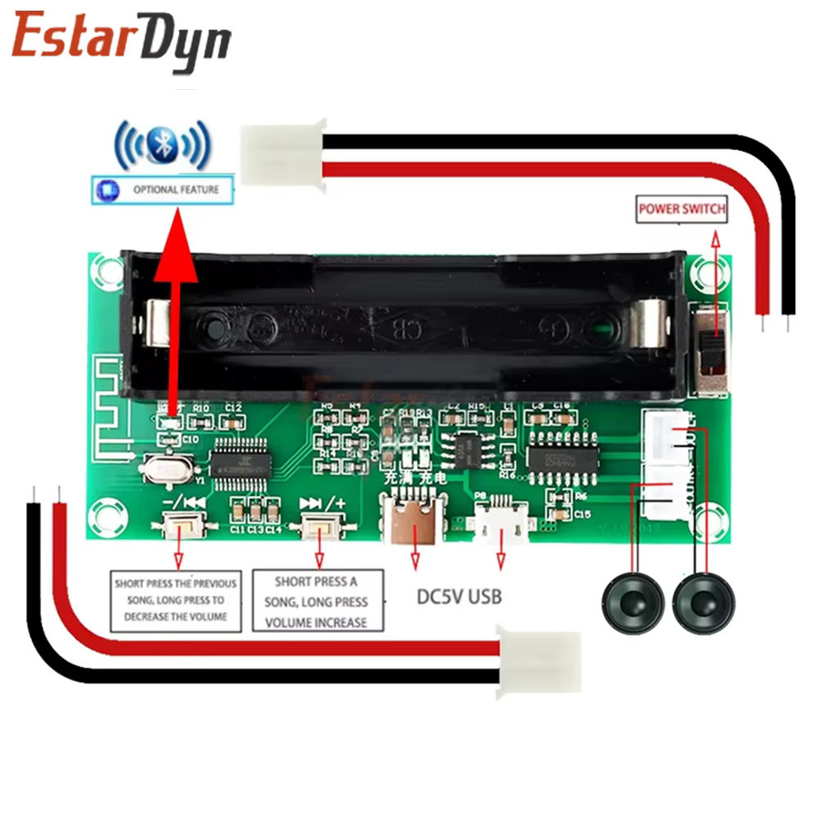 Estardyn XH-A153 Bluetooth 5.0 Stereo-Verstärkerplatine mit PAM8403-Chip, 2-Kanal, Grün - Bild 3