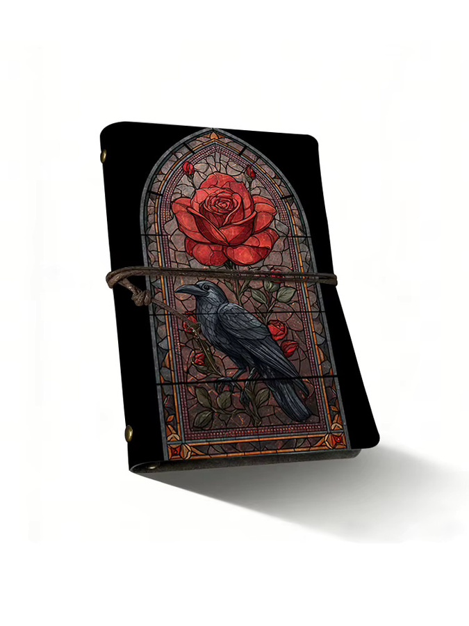 Buntglas-Rabe-Rose A6 Leder-Notizbuch im gotischen Hexenstil, schwarzes Hardcover Reisetagebuch für Okkult- und Literaturliebhaber - Bild 4