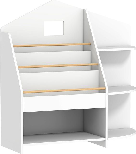 AIYAPLAY Kinderregal aus Kiefernholz mit 4 offenen Fächern und 3 Ablagen, Montessori Spielzeugregal und Bücherregal für das Kinderzimmer, Farbe: Weiß, B: 80 cm, T: 30 cm, H: 79,7 cm - Bild 1