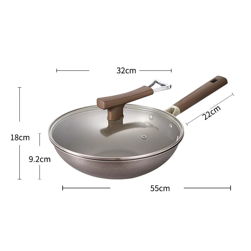 Unbeschichteter Wok aus Titan-Edelstahl für Induktions- und Gasherde - Bild 5