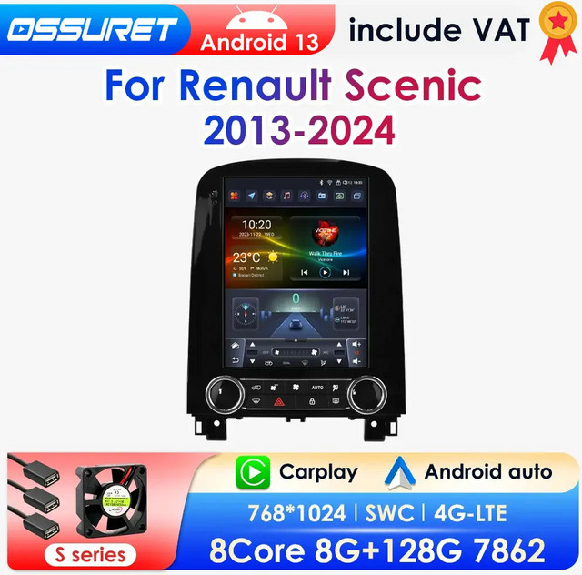 OSSURET Android 13 Auto Multimedia Player für Renault Scenic mit 9,7 Zoll Display, Tesla-Stil, GPS, 4G, Carplay und Rückfahrkamera, Schwarz - Bild 1