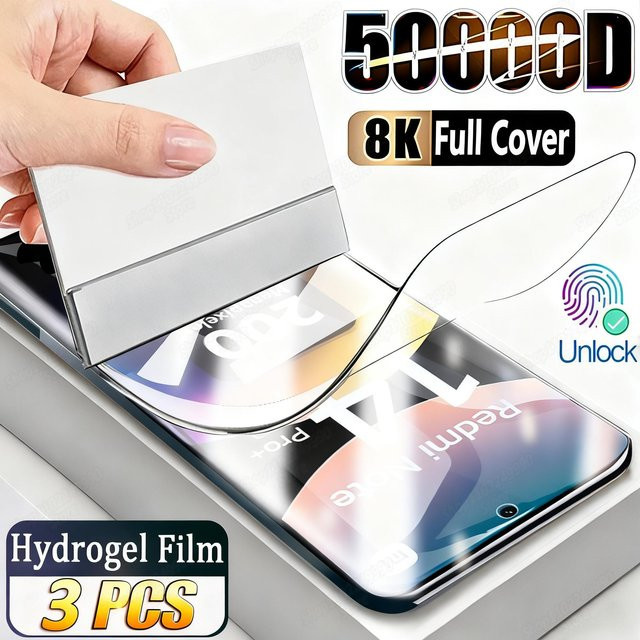 3 Stück Hydrogel-Displayschutzfolien für Xiaomi Redmi Note 15 14 13 12 11 10 Pro Plus und Redmi Note 14S 12S 11S 10S, transparente Vollabdeckung - Bild 1
