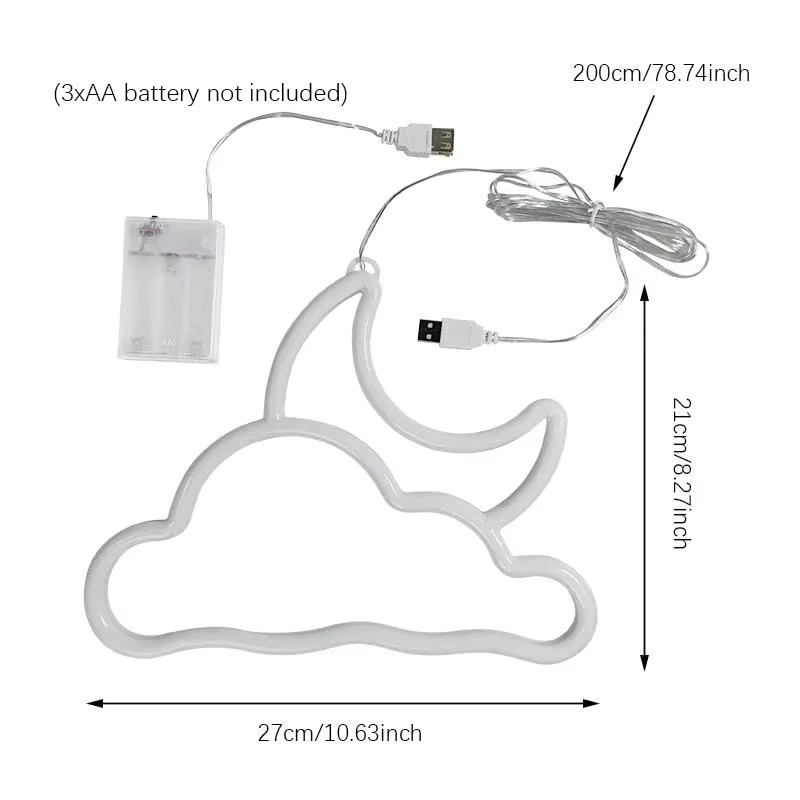 CHOUDAO TECH LED Neonlicht Wolken und Mond als Atmosphärenlicht für deine Wohnraumgestaltung und Feiertagsdekoration USB und Batteriebetrieben - Bild 2