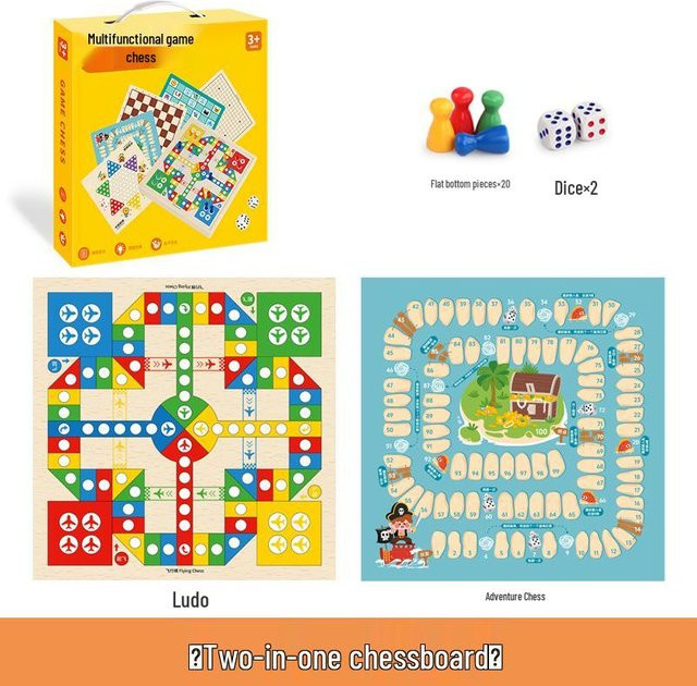 Voyex Multifunktionales Kinder-Ludo, Fünf in einer Reihe & Tierkampfschach, Holz, ab 3 Jahre - Bild 1
