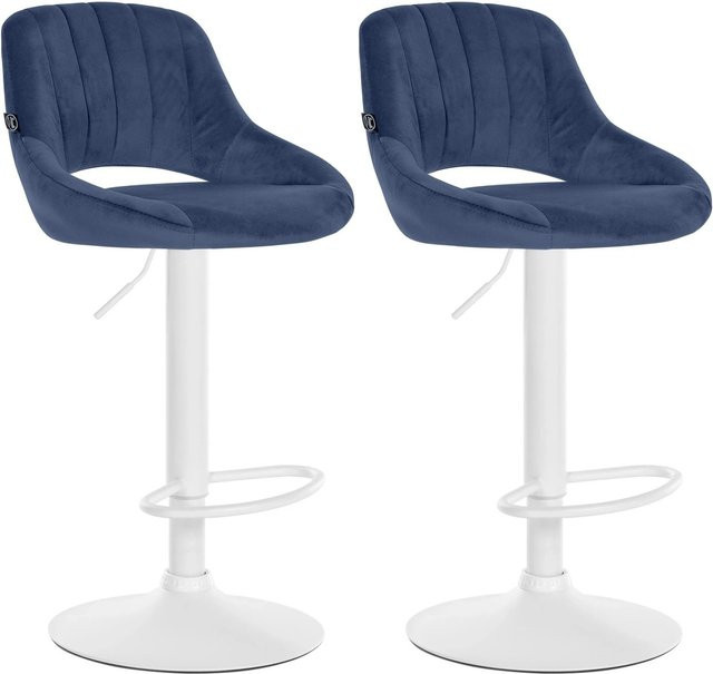 DELUKE 2er Set Barhocker SEGAD aus Samt in Blau mit Lehne und 360 Grad Drehsitz, B/T/H: 47 x 48 x 85 cm - Bild 1
