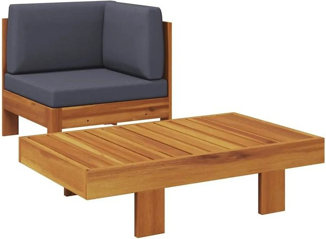 vidaXL 2-teiliges Garten-Lounge-Set aus geöltem Akazienholz mit dunkelgrauen Polstern - Bild 1