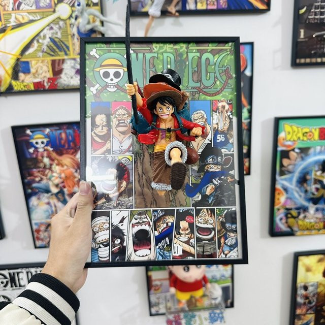 Bandai One Piece Anime 3D Stereo Figur Kunstposter mit Luffy Sabo und Ace in Retro-Optik, mehrfarbiges Cartoon Wandbild aus Papier - Bild 1