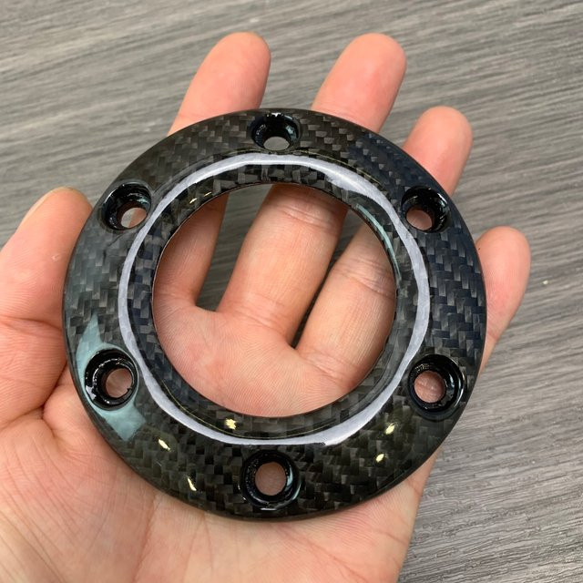 TIYPEOR Racing Metall Horn Taste Carbon-faser Universal Auto Lenkrad Abdeckung Schwarz 70 mm/74 mm - Bild 1