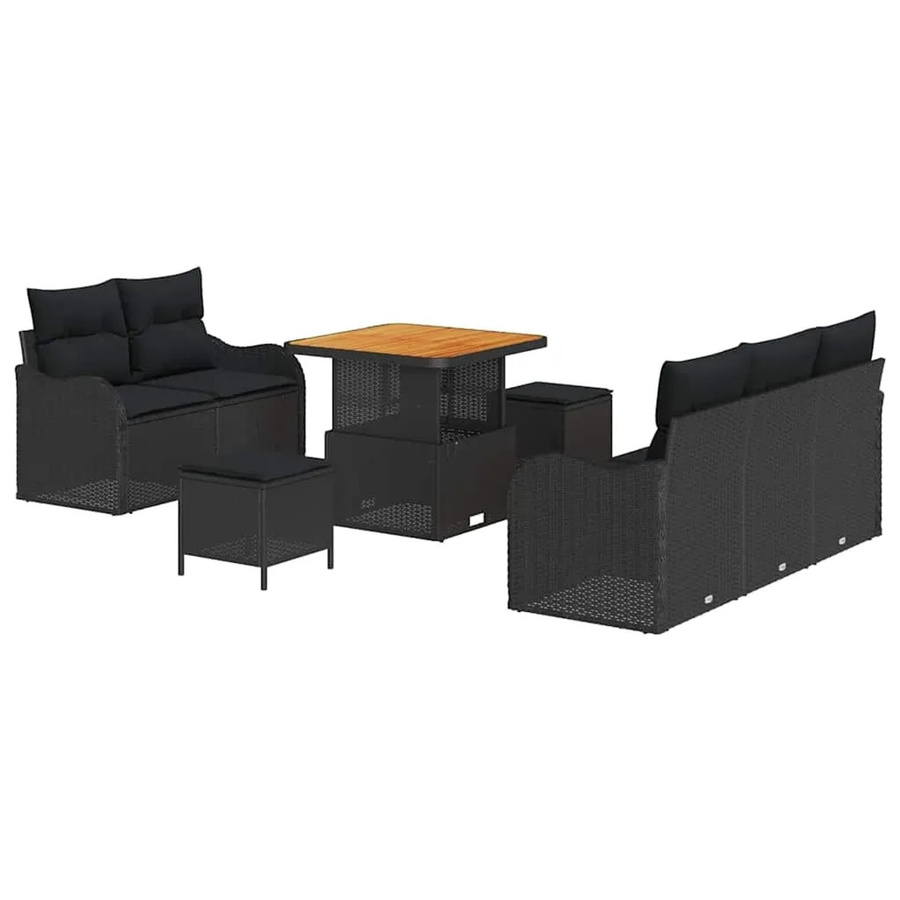vidaXL Garten-Sofa-Set 8-teilig aus Polyrattan in Schwarz mit Lounge-Sesseln, Ottomanen und Couchtisch für Garten und Terrasse - Bild 2